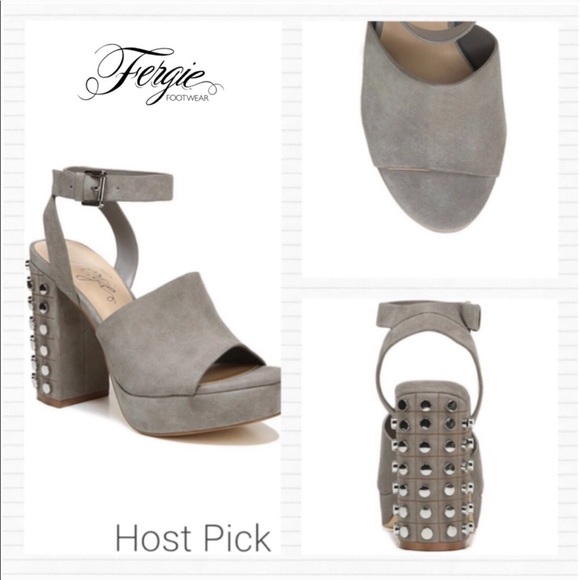 Gray Suede Studded Block Strappy Heels - Picture 2 of 7